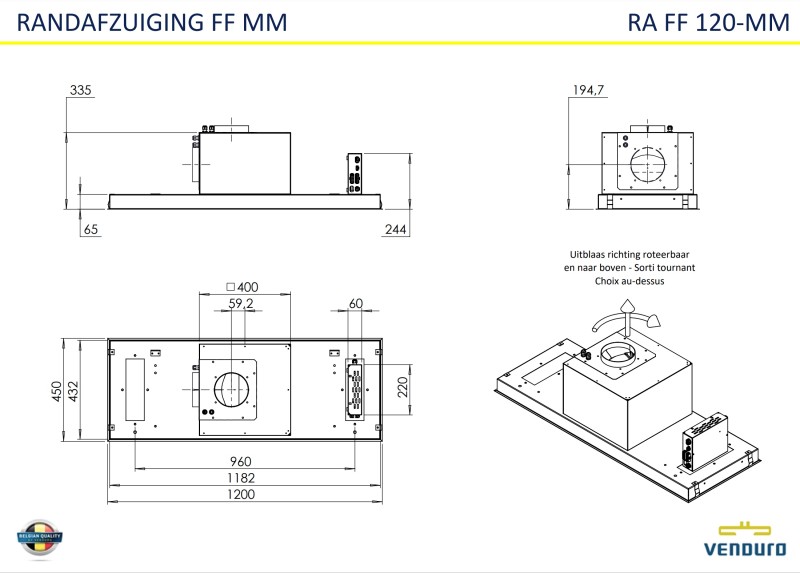 Dampkap inbouwgroep Venduro RAFF120-MMINOX detail 1