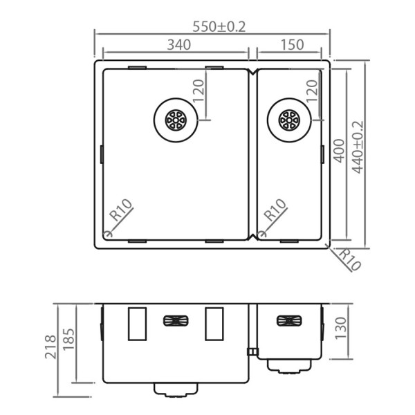 Evier 1 1/2 bassin Caressi CAPP3415R10G detail 1