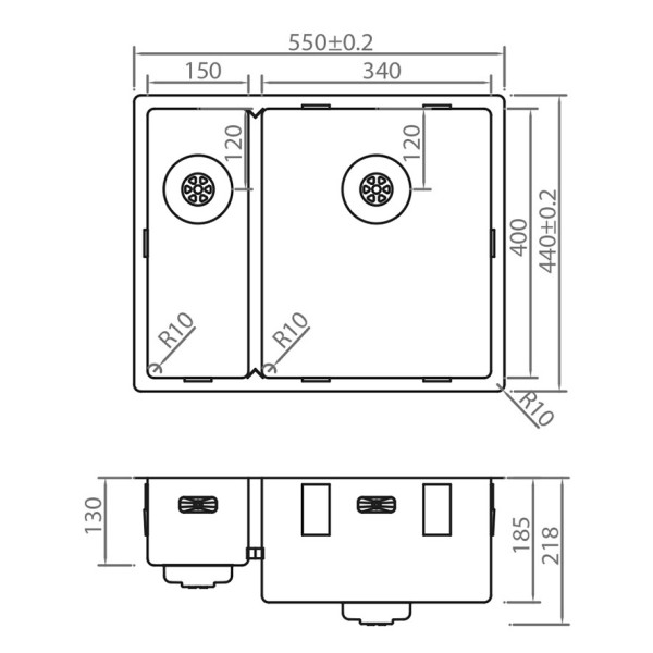 Evier 1 1/2 bassin Caressi CAPP1534R10CO detail 1