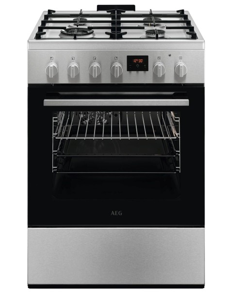 Cuisinière avec taque de cuisson au gaz AEG CKB64414BM/inox vooraanzicht