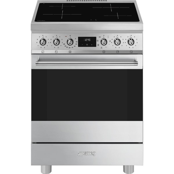 Fornuis inductie kookplaat Smeg C6IMXM2/inox vooraanzicht