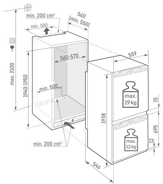 Combiné réfrigérateur/congélateur intégrable Liebherr ICND560320 detail 6