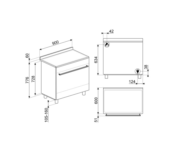 Cuisinière avec taque de cuisson au gaz Smeg CX91GMBL/zwart detail 4