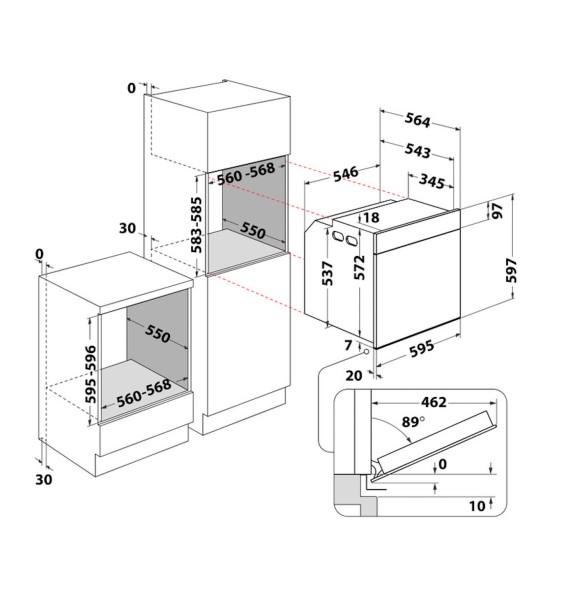 Four air pulsé/multifonction Whirlpool WOI5S8HM2SBA/zwart detail 5