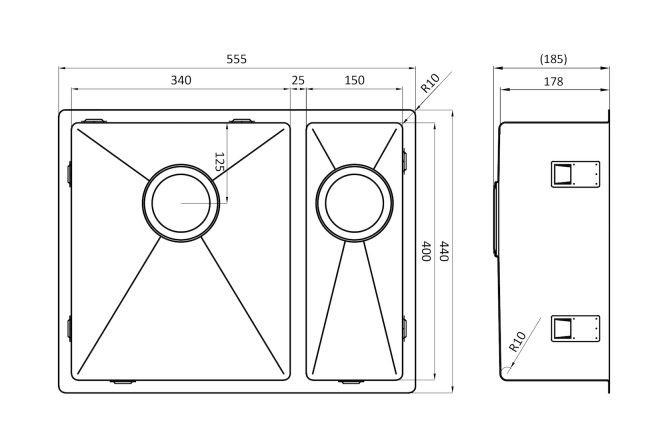 Evier 1 1/2 bassin Lorreine 1534BQ-FU-COPPER detail 1