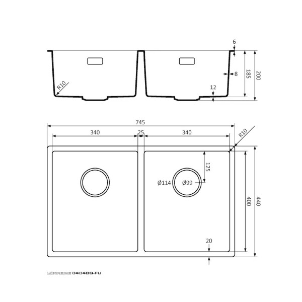Evier 2 bassins Lorreine 3434BQ-FU-GUNMETAL detail 2