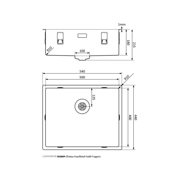 Enkele spoelbak Lorreine 50SP-PATINA-BG detail 2