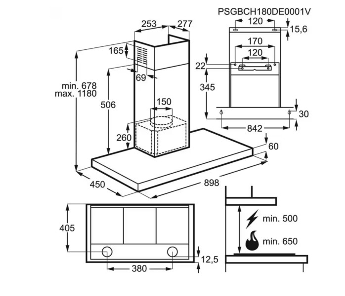 Dampkap wand/schouw AEG DBE3951R detail 1