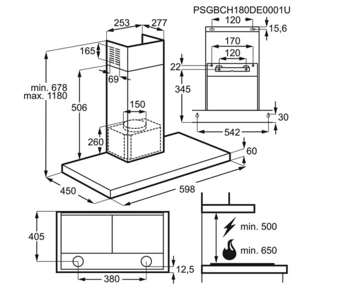 Dampkap wand/schouw AEG DBE3651R detail 2