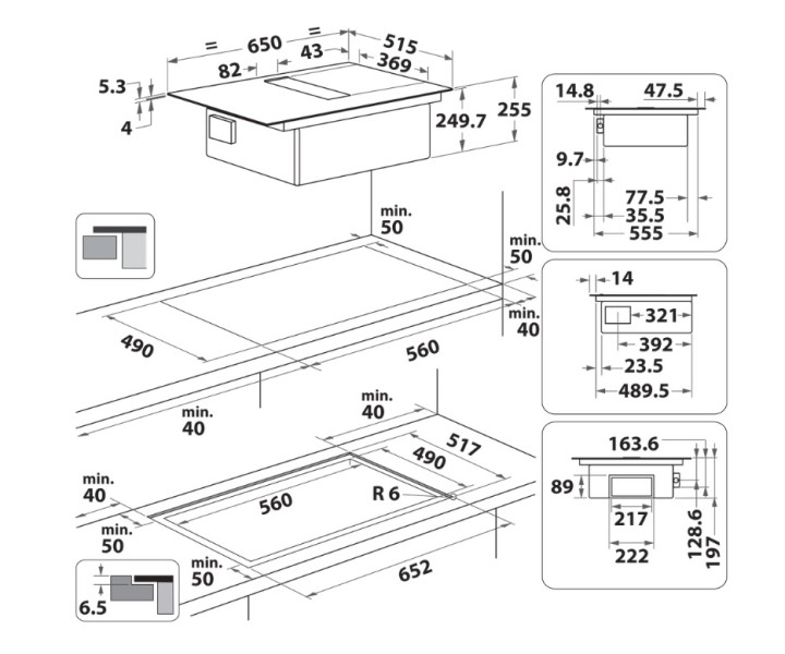 Kookplaat met ingebouwde dampafzuiging Whirlpool WVH1065B detail 5