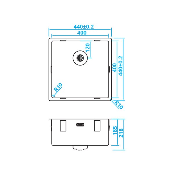 Enkele spoelbak Caressi CAPP40R10 detail 1