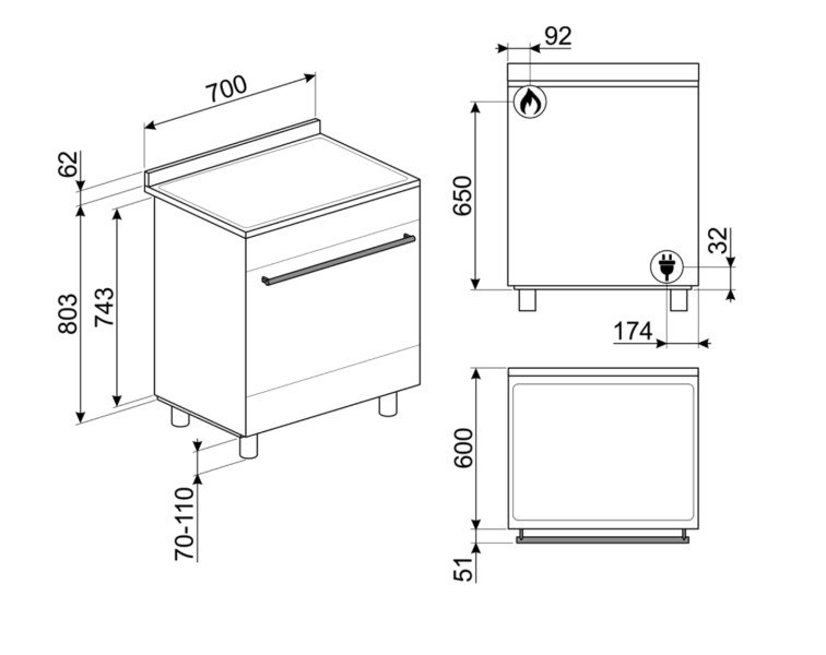Cuisinière avec taque de cuisson au gaz Smeg B71GMX2 detail 1