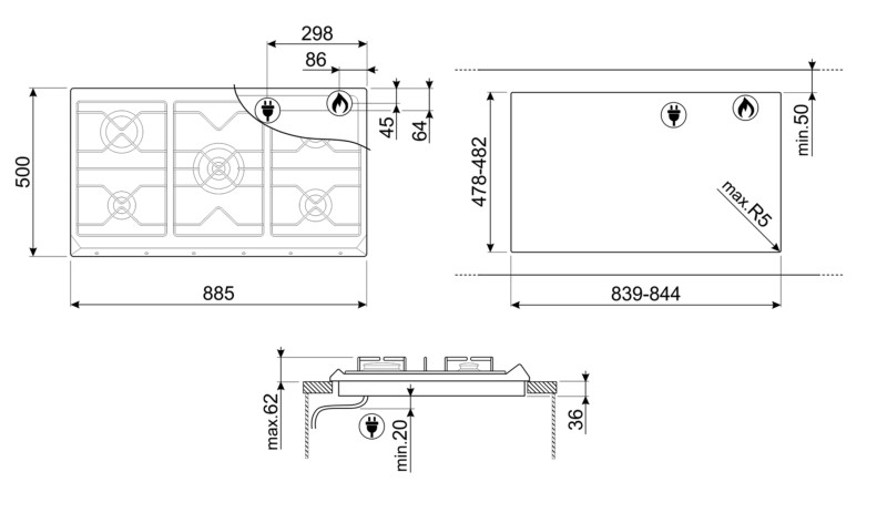 Taque de cuisson au gaz Smeg SRV596GH5 detail 2