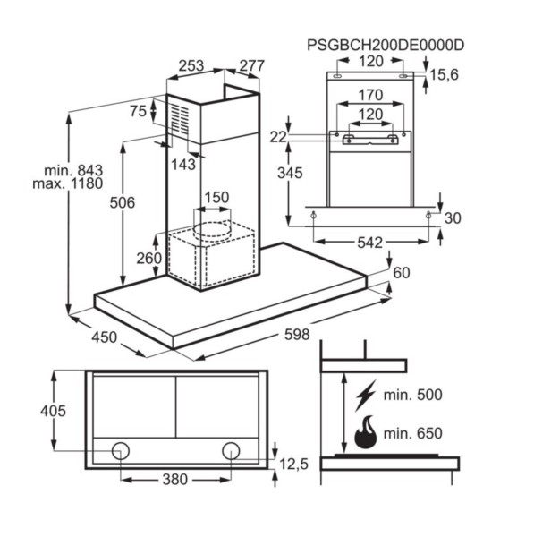 Dampkap wand/schouw AEG DBB4651M detail 4