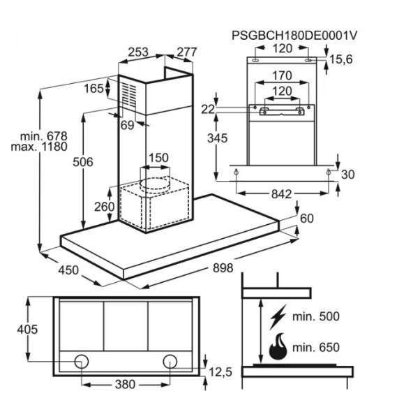 Hotte cheminée AEG DBE5970M detail 3