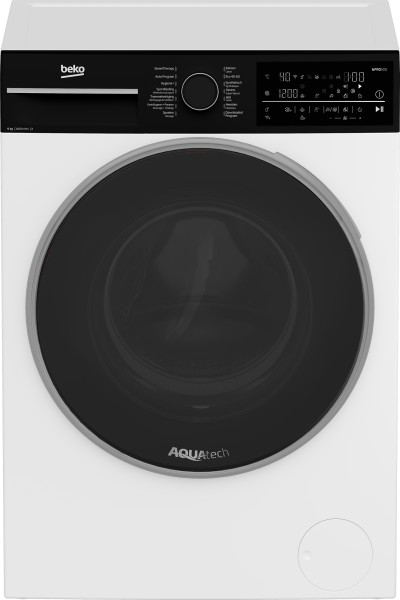 Wasmachine Beko B5WFT89436W/zwarte deur vooraanzicht