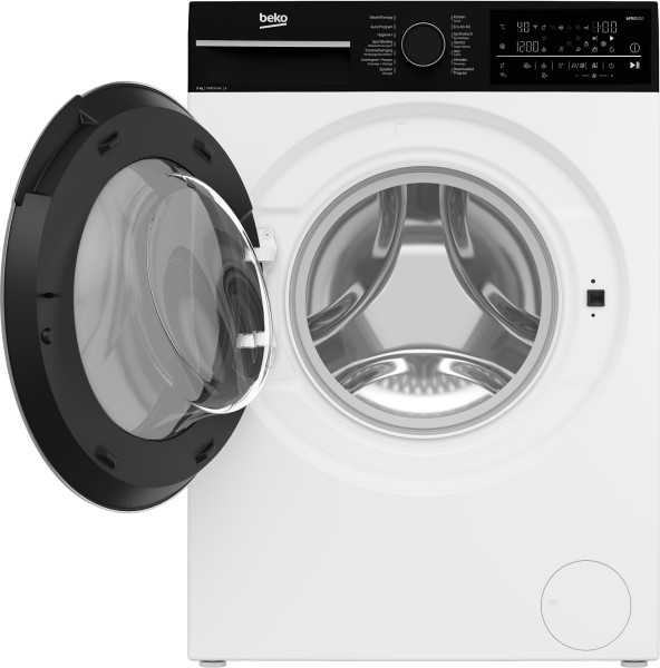 Wasmachine Beko B5WFT89436W/zwarte deur detail 2