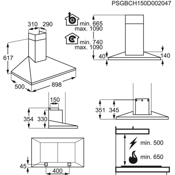 Dampkap wand/schouw AEG DKB4950M detail 4