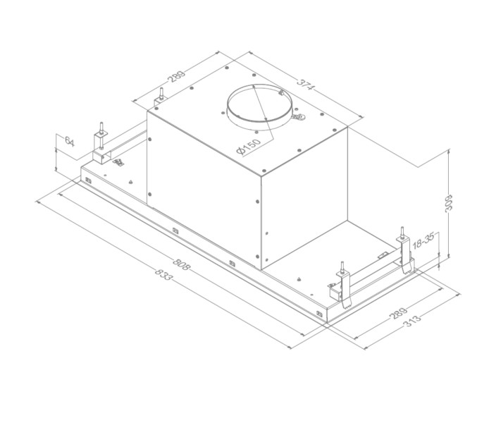 Dampkap inbouwgroep Novy 26080 / Novy Crystal WIT detail 5