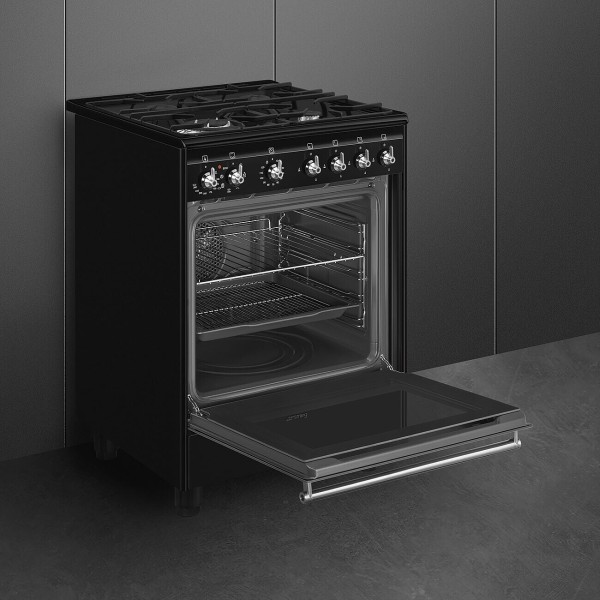 Cuisinière avec taque de cuisson au gaz Smeg CX61GMBL/zwart detail 2
