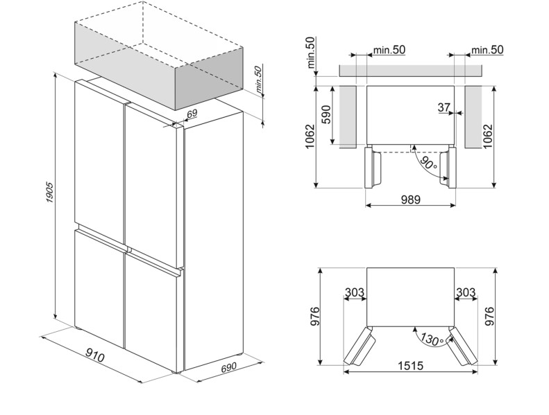 Side/Side + 3 en 4 deurs Smeg FQI60KD detail 4
