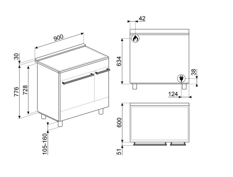 Cuisinière avec taque de cuisson au gaz Smeg SCB92PN8/beschadigd verpakking karton detail 1