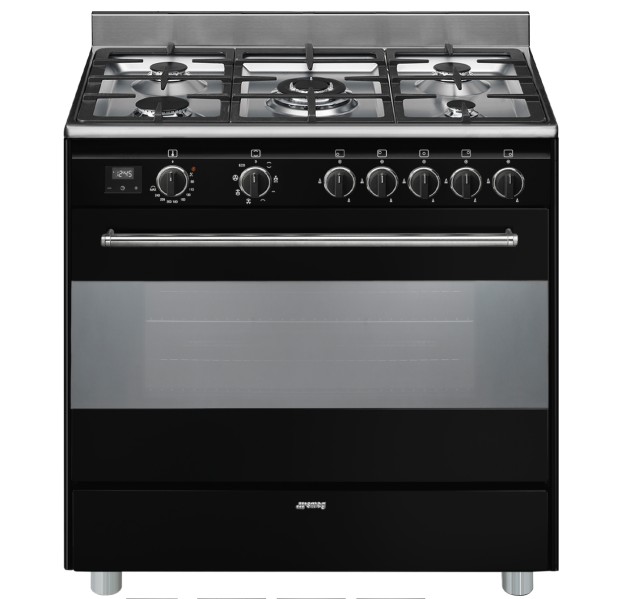 Cuisinière avec taque de cuisson au gaz Smeg BG91N2/zwart vooraanzicht