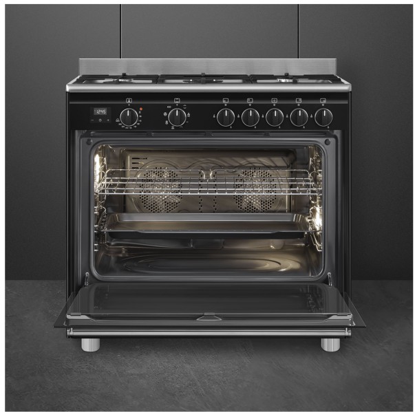 Cuisinière avec taque de cuisson au gaz Smeg BG91N2/zwart detail 1