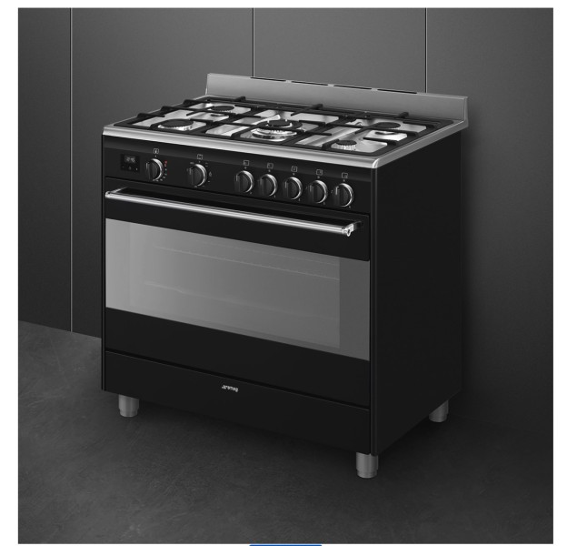 Cuisinière avec taque de cuisson au gaz Smeg BG91N2/zwart detail 2