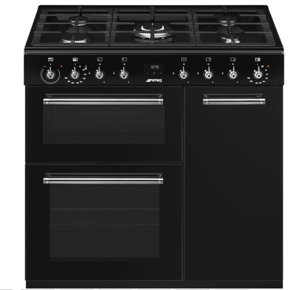 Cuisinière avec taque de cuisson au gaz Smeg CX93GMBL vooraanzicht