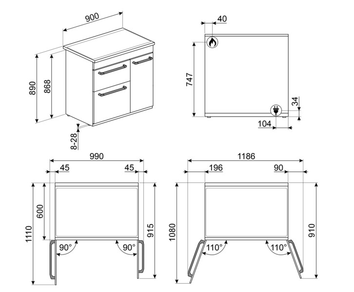 Cuisinière avec taque de cuisson au gaz Smeg CX93GMBL detail 3