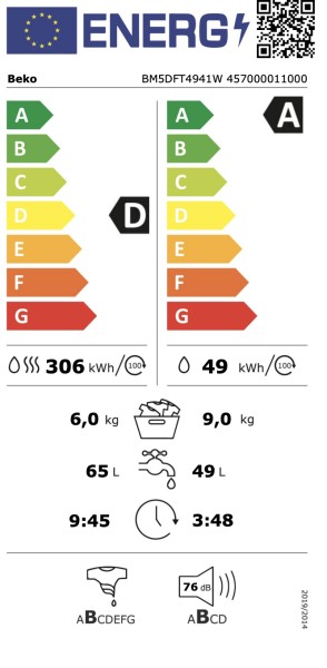 Lave- et sèche-linge combination Beko BM5DFT4941W/was droog detail 2