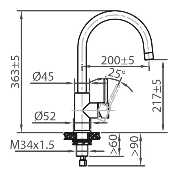 Eéngreepskraan Caressi CABL002I detail 1