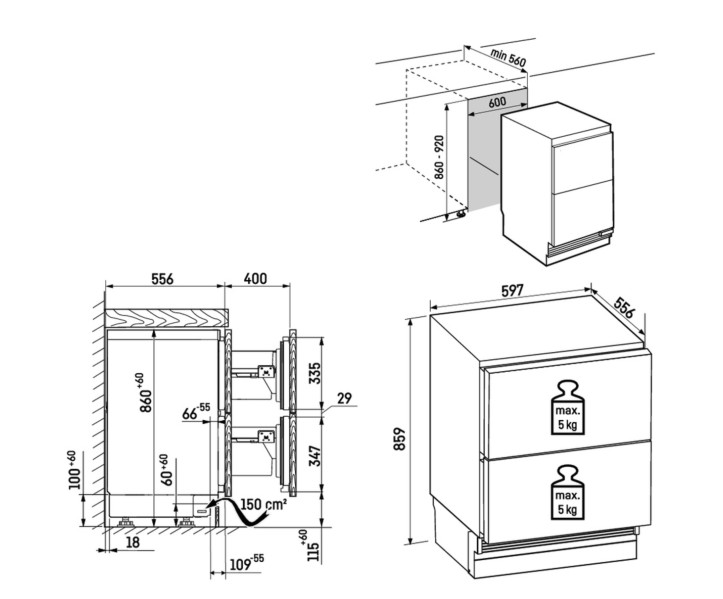 Koelkast inbouw onder werkblad Liebherr URDD375I20 detail 3