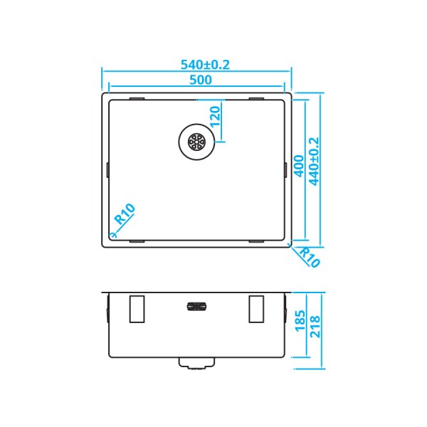 Enkele spoelbak Caressi CAPP50R10 detail 1