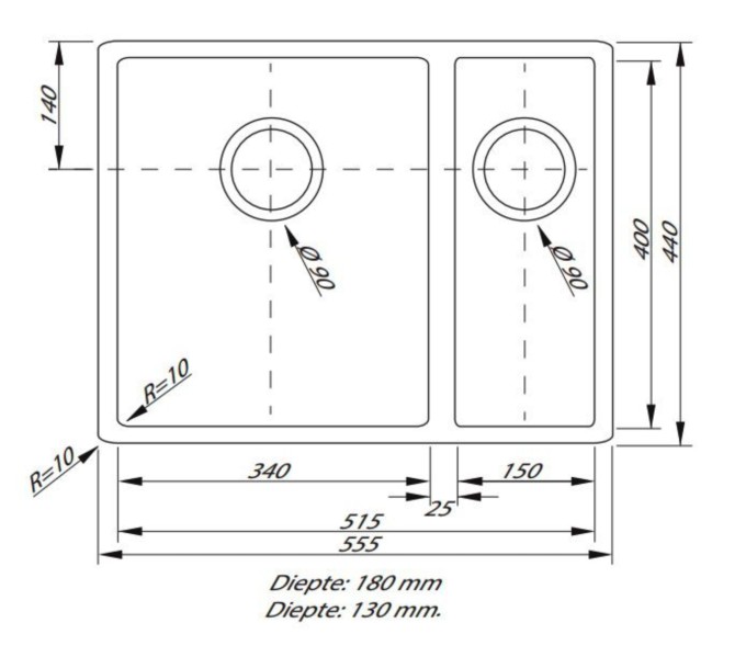 Dubbele spoelbak Lorreine 3434SP detail 1