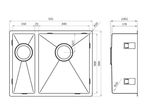 Anderhalve spoelbak Lorreine 3415BQ-FU-GUNMETAL detail 1
