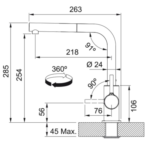 Eéngreepskraan Franke 301057/ACTIE detail 1