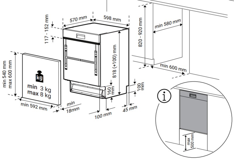 Vaatwasser integre. 60cm frontbediening Beko BG840EXTI detail 3