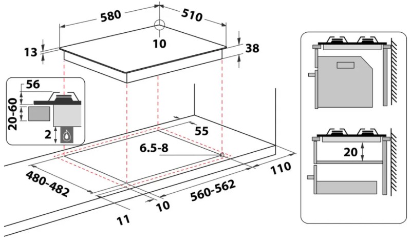Taque de cuisson au gaz Whirlpool TGML660NB detail 3