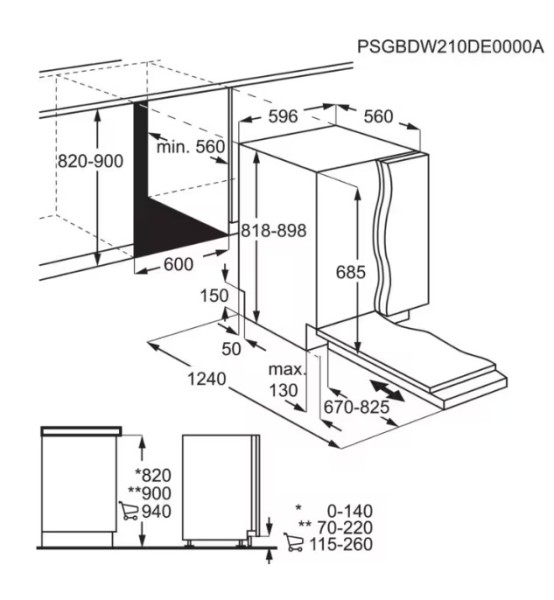 Vaatwasser volledig integreerbaar 60cm AEG F76SV708P detail 5