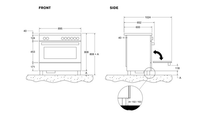 Cuisinière avec extraction Bertazzoni PROCH94I1EXT detail 2