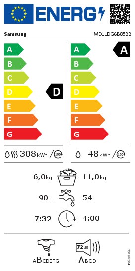 Lave- et sèche-linge combination Samsung WD11DG6B85BBU3/was droog detail 3