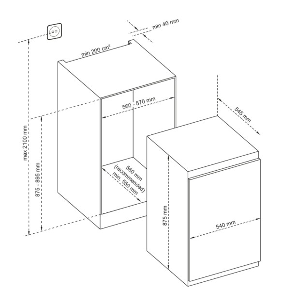 inbouw koelkast 88 cm hoog Everglades EVBI60882 detail 4