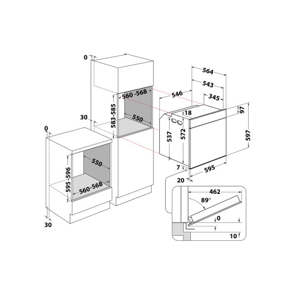 Four air pulsé/multifonction Whirlpool WOI4S8PM1SB/zwart detail 5