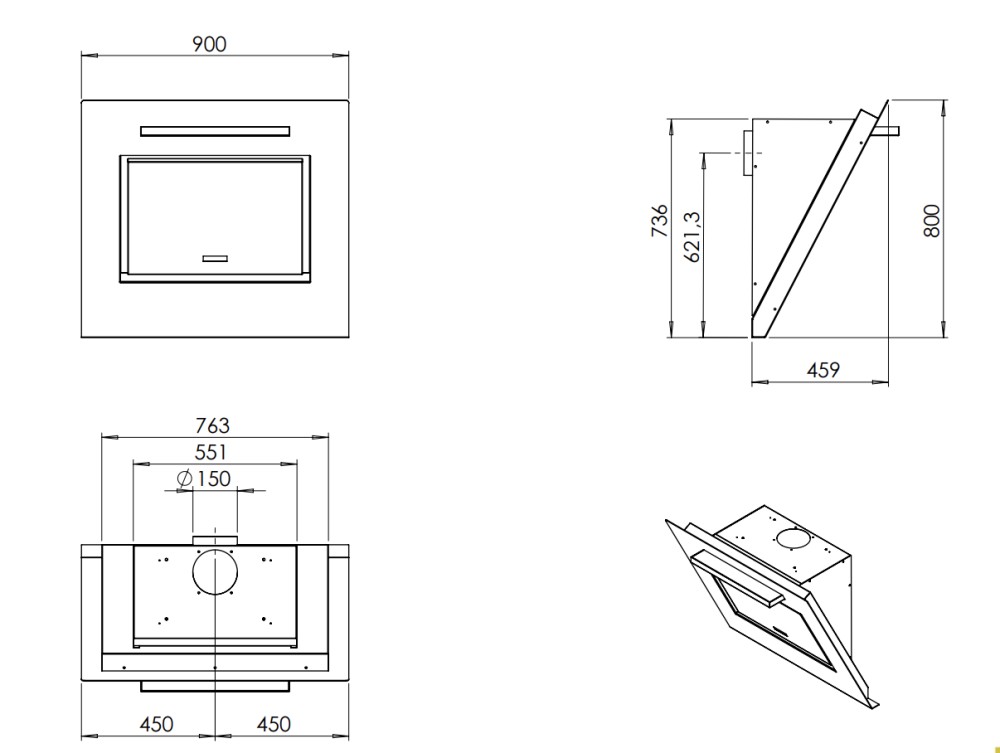 Venduro Dampkap wand/schouw AXIS 1WI90 MM