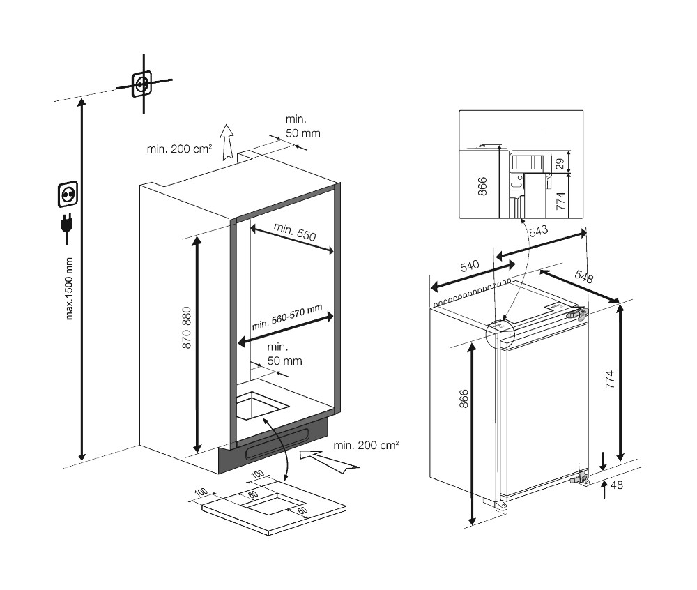 Beko inbouw koelkast 88 cm hoog B 1754 FN