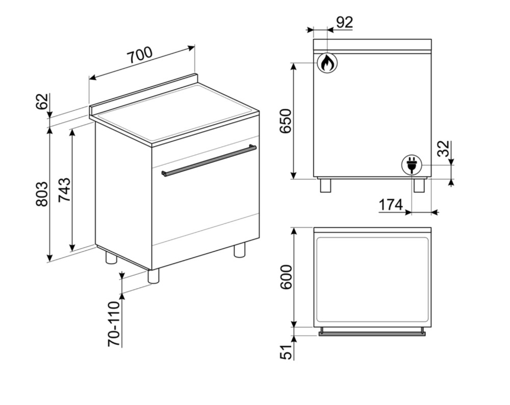 Smeg Fornuis gaskookplaat  B 71GMX 2