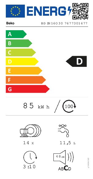 Beko Vaatwasser volledig integreerbaar 60cm BDIN 16O 30