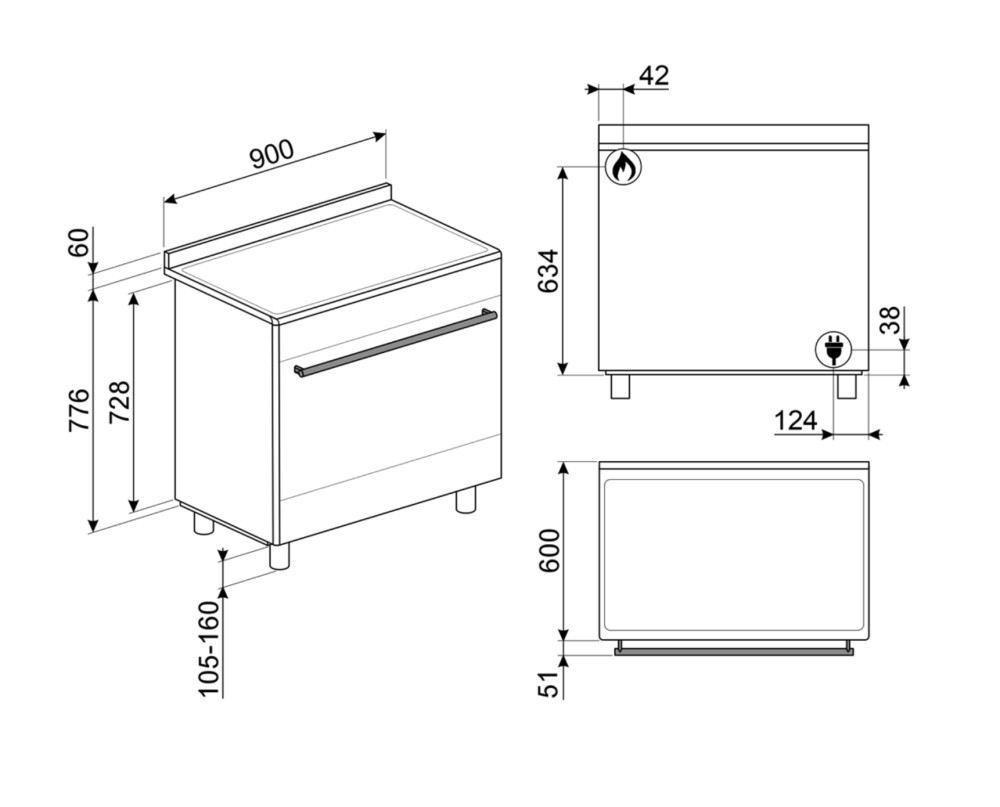 Smeg Fornuis gaskookplaat BG 91N 2